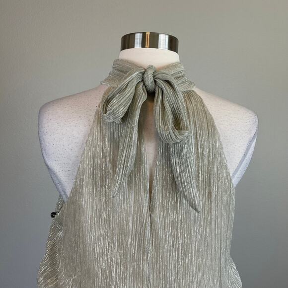 Adrianna Papell Halter Cocktail Dress Size 10 Gold Metallic Sleeveless A-Line - Picture 6 of 11